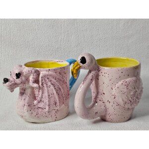 Handmade Ceramic Dragon & Flamingo Coffee Mugs